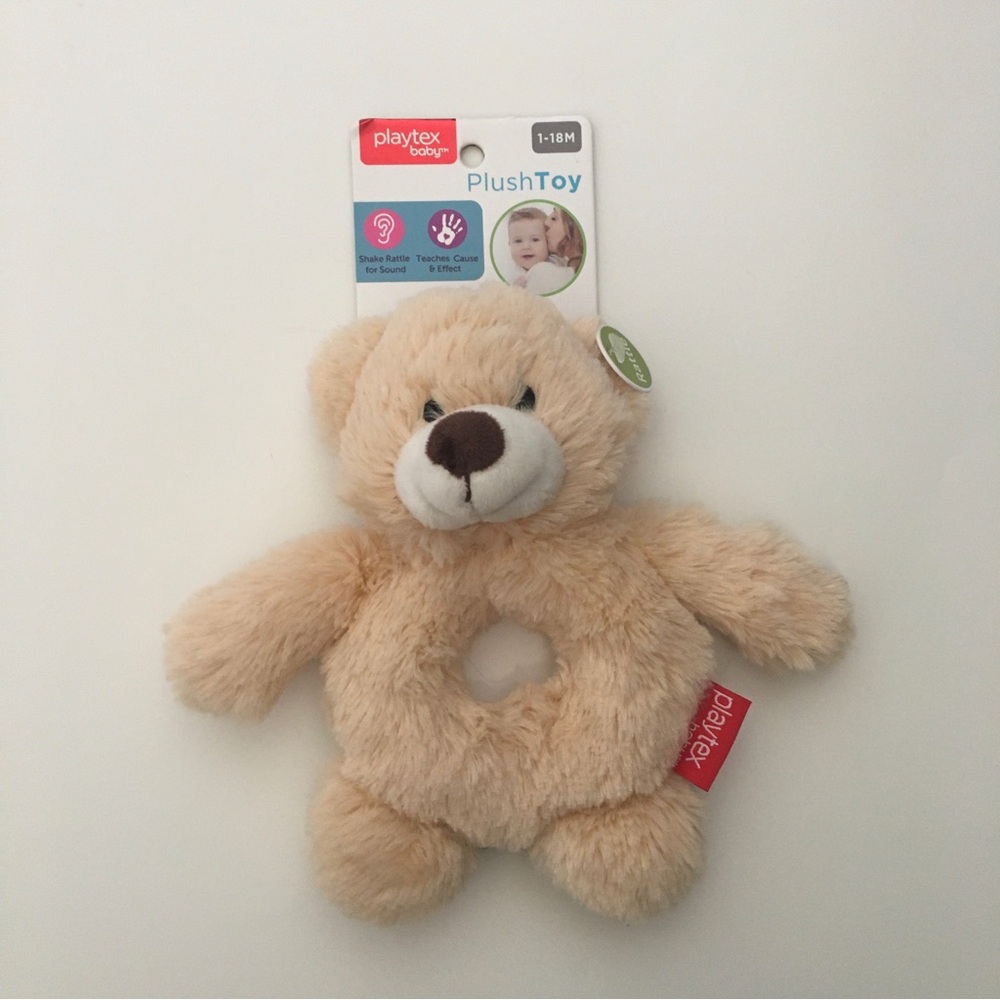 NEW 7” Bear Rattle Soft Plush Easy Grip Baby Toy by Playtex
